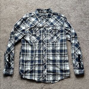 Buckle Navy and White Plaid Button-Down Shirt